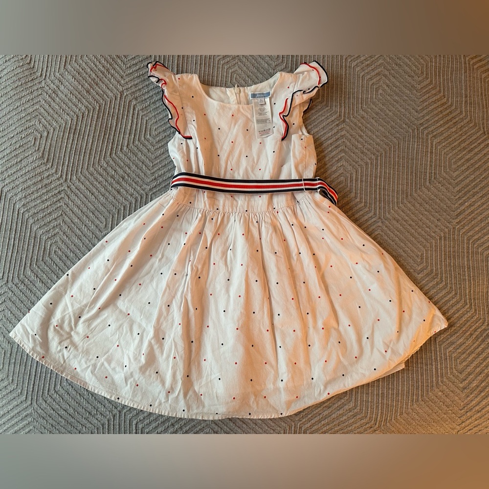 Jacardi 6A Girls' White Cotton Dress with Red and Navy Accents